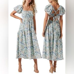Astr the Label Puff Sleeve Floral Cotton Midi Dress// size S